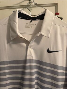 Nike White Polo with Gray Horizontal Stripes
